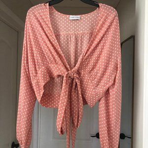 Roe+May Pink Polka-Dot Wrap Top